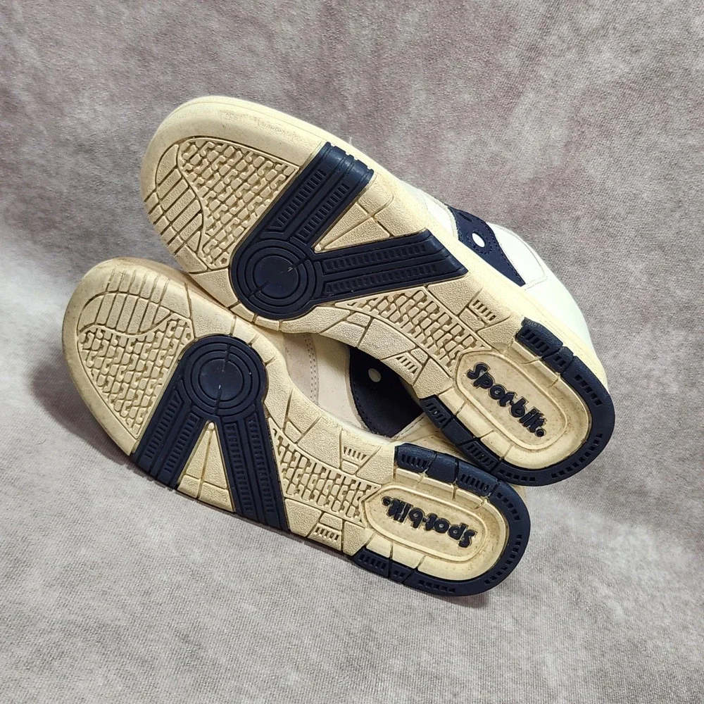 Saucony Spot-bilt Sonic Low Cream Navy Leather Suede Sneakers Mens 6 Womens 7.5